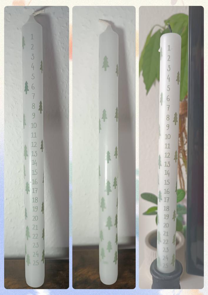 Adventskaars 1-25 december wit met groene bedrukking